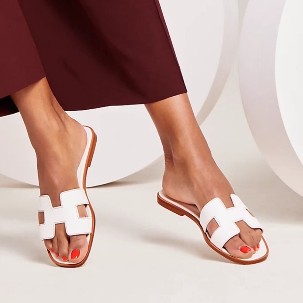 Hermes Oran White Leather Sandals
